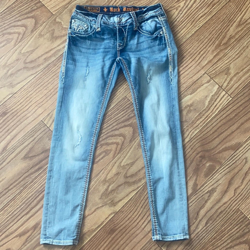 Rock Revival jeans. Size 27. Dark and light wash.